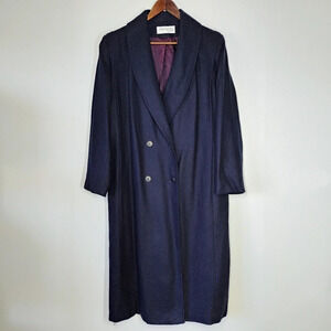 Vintage Forecaster of Boston 5/6 Navy Blue Wool Trench Coat Y2K Academia Size 6